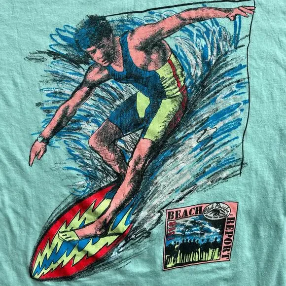 Vintage 1988 Club Pacific Beach Report Surf T Shirt Single Stitch L USA Surfing - Picture 2 of 9